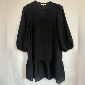 Joy Joy Black Textured Flounce Puffy Long Sleeve Shift Dress Size Small